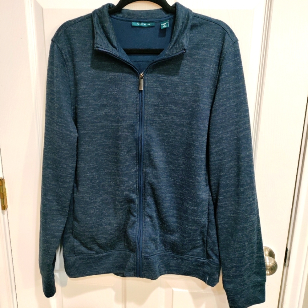 Perry Ellis men's heathered blue zip up jacket size Large